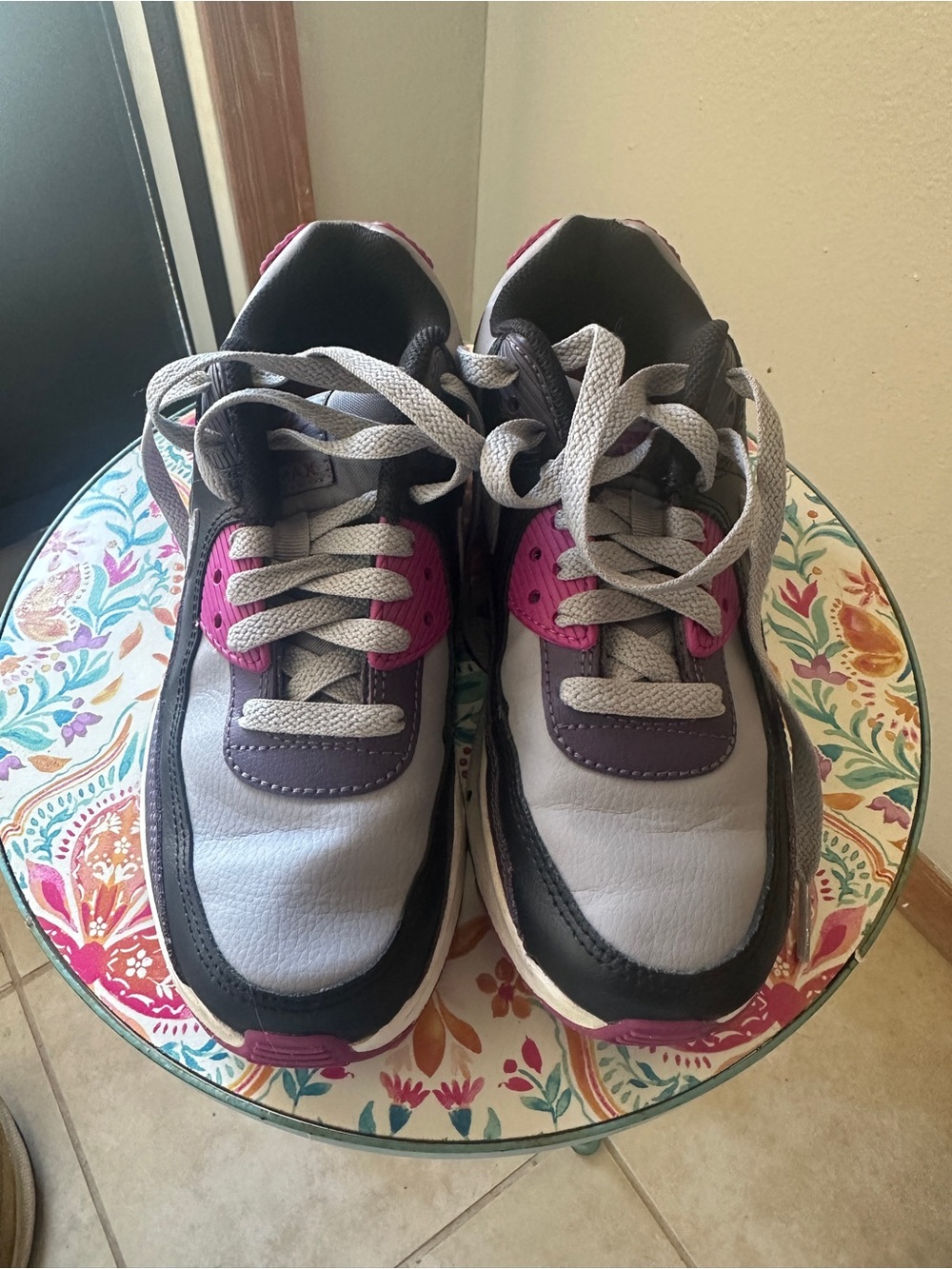 Nike Kids Gray and Purple Sneakers with Pink Accents